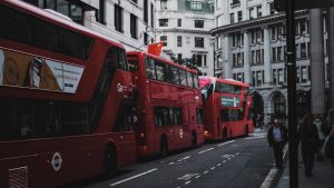 three-red-double-decker-buses by .